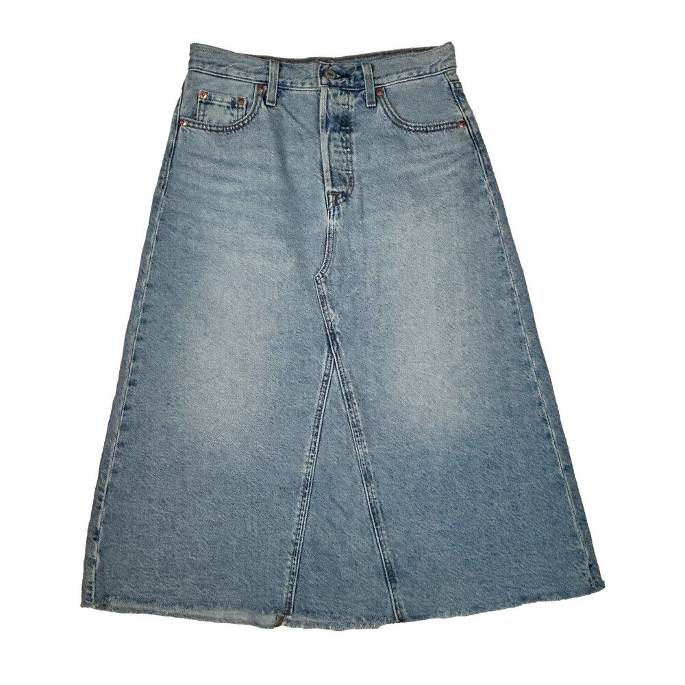 Levis High Rise A Line Decon Button Fly Classic Jean Skirt Size 26